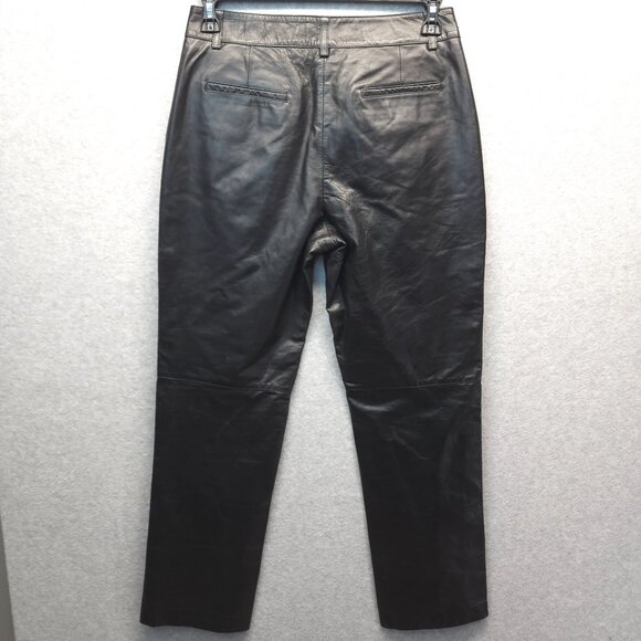 Tommy Hilfiger Vintage Leather Pants Womens 10 Black Lined Y2K Straight Leg - Picture 5 of 16